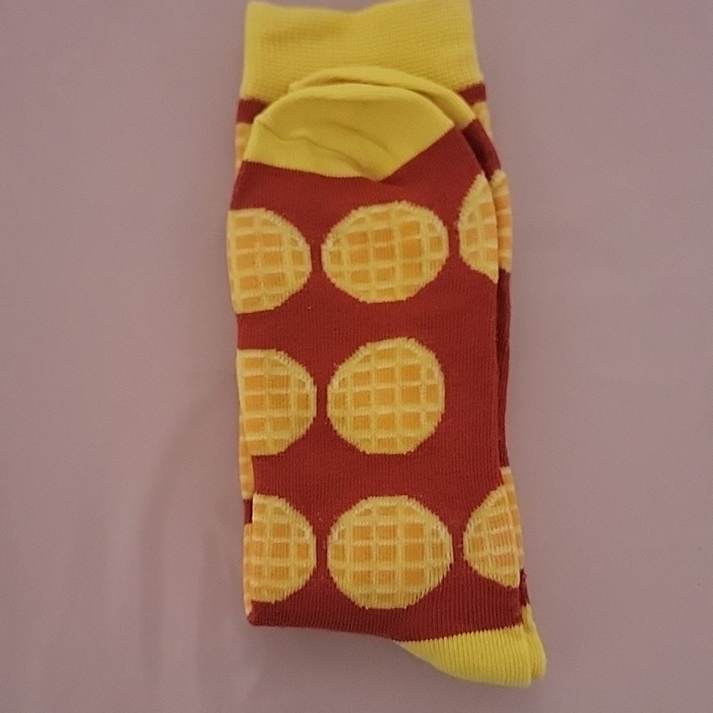 Waffle 🫏 Patterned Socks - Yellow and Red - Picture 2 of 2